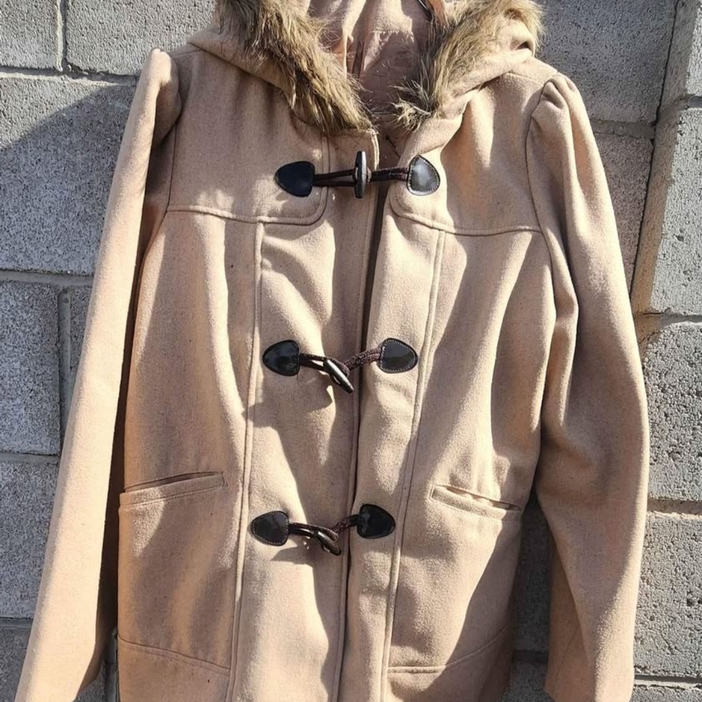 Paris Blues Tan Toggle Utility Jacket with Faux Fur Hood